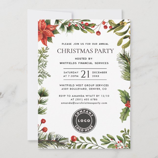 Business Logo Annual Corporate Christmas Party Inbjudningar (Framsida)