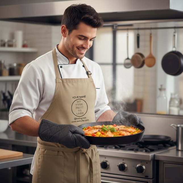 Business Logo Bright Red Employee Staff Name Långt Förkläde (Skapare uppladdad)