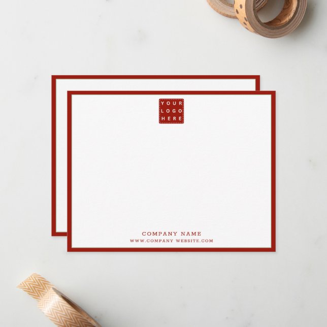 Business Logo Company Name Red Border Note Card Anteckningskort (Fram/Back In Situ)