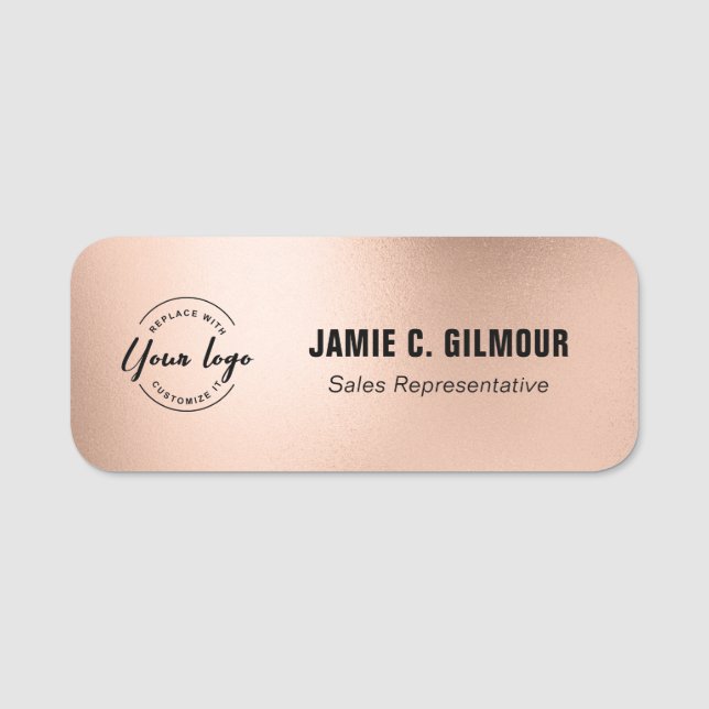 Business logo Employee Custom faux rose gold  Namnbricka (Framsida)