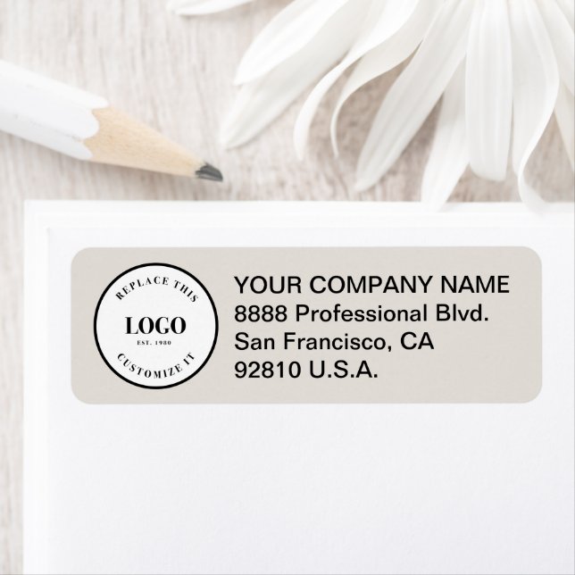 Business logo here Custom Corporate beige Returadress Etikett (Insitu)