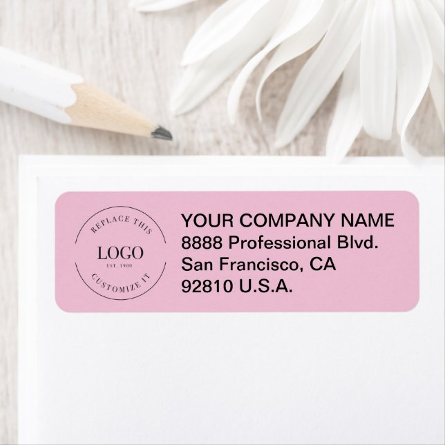 Business logo here Custom Corporate Pink Returadress Etikett (Insitu)