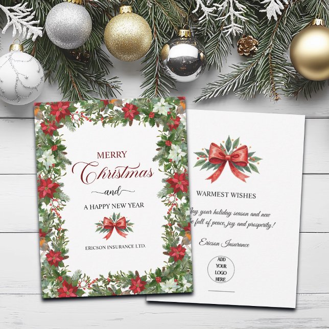 Business Logo Merry Christmas Thank You Card   Anteckningskort (Skapare uppladdad)