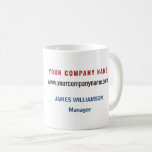 Business Logo Name Website Employee Promotional  Kaffemugg<br><div class="desc">Create your own modern promotional business logo mug complete with your company name and website address, and the name and job title of the boss or an employee. Upload your logo to replace the image you see now on this mug (an image where you can read the text "Your Logo...</div>