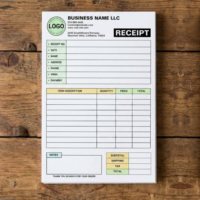 (Business Logo Pad) Payment Sales Invoice Receipt Post-it Block (custom logo receipt book, personalized invoice pad with logo)