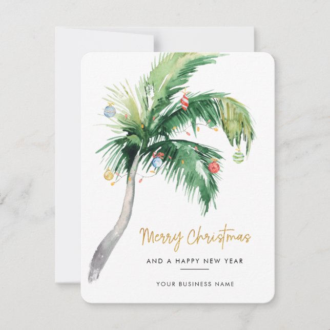 Business Logo Palm Tree Watercolor Christmas Julkort (Framsida)