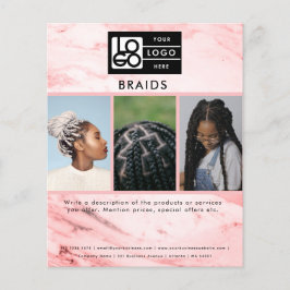 Business Logo Pink Marble Braids Hair 3 Photos  Flygblad