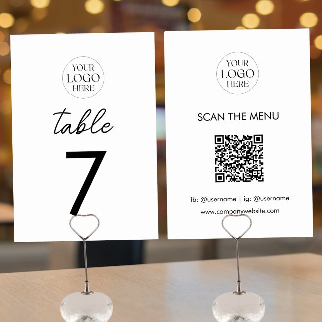 Business Logo QR Code Menu Modern Minimalist Bordsnummer (Front and Back)