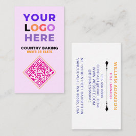 Business Logo & QR Code | White & Pink Bakery Visitkort