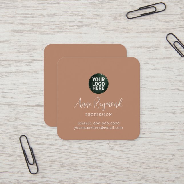 Business Logo / Script Name terracotta brown Fyrkantigt Visitkort (Fram/Back In Situ)