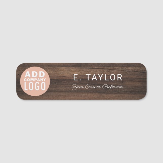 Business Logo Wood Look Employees Magnetic Namnbricka (Framsida)