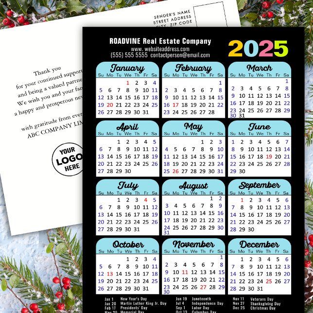 Business Logotyp 2025 Calendar Black Minimalist Helg Vykort (Skapare uppladdad)