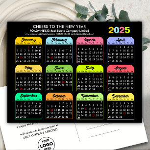 Business Logotyp 2025 Calendar Modern Black Colorf Helg Vykort