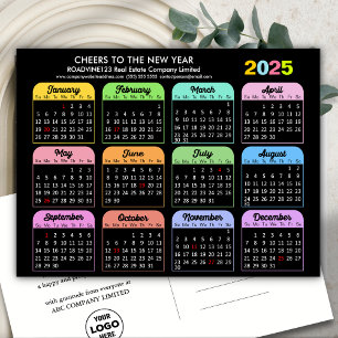 Business Logotyp 2025 Calendar Modern Black Colorf Helg Vykort