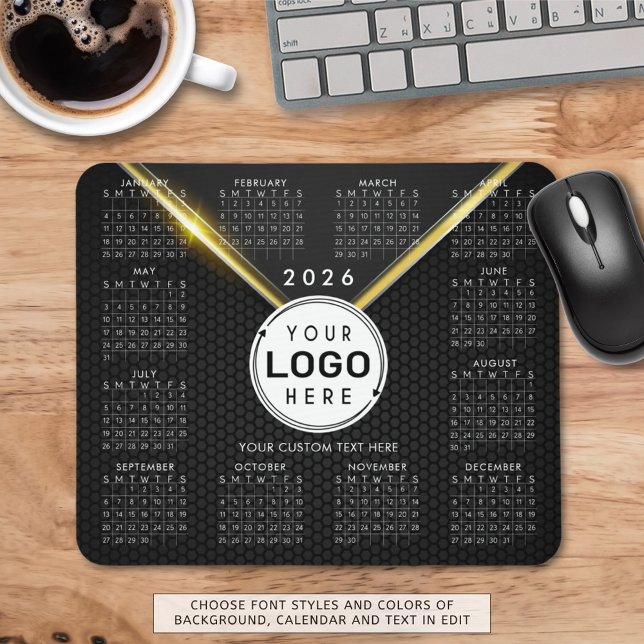 Business Logotyp 2026 Calendar Black Guld Musmatta (Skapare uppladdad)