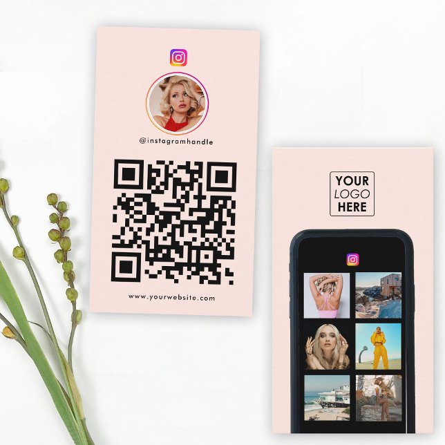 Business Logotyp 7 Photo Grid Social Media QR-kod Visitkort (Business Logo 7 Photo Grid Social Media QR Code Business Card)