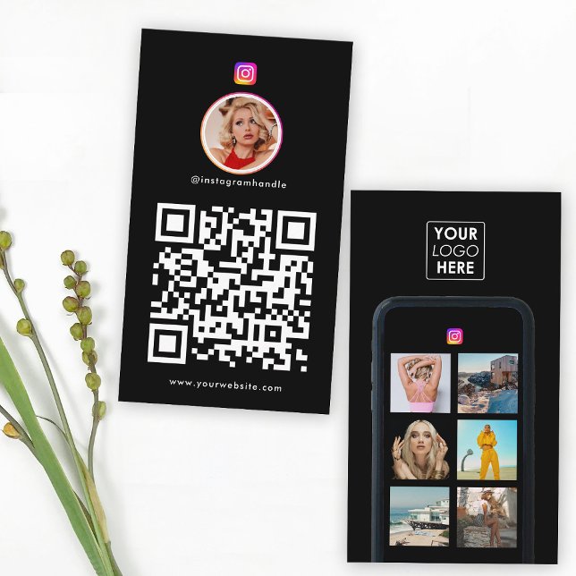 Business Logotyp 7 Photo Grid Social Media QR-kod Visitkort (Business Logo 7 Photo Grid Social Media QR Code Business Card)