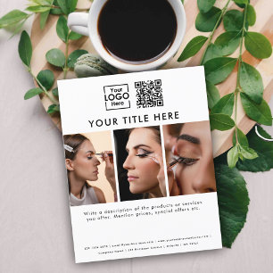Business Logotyp Beauty Salon 3 Foton QR-kod Flygblad