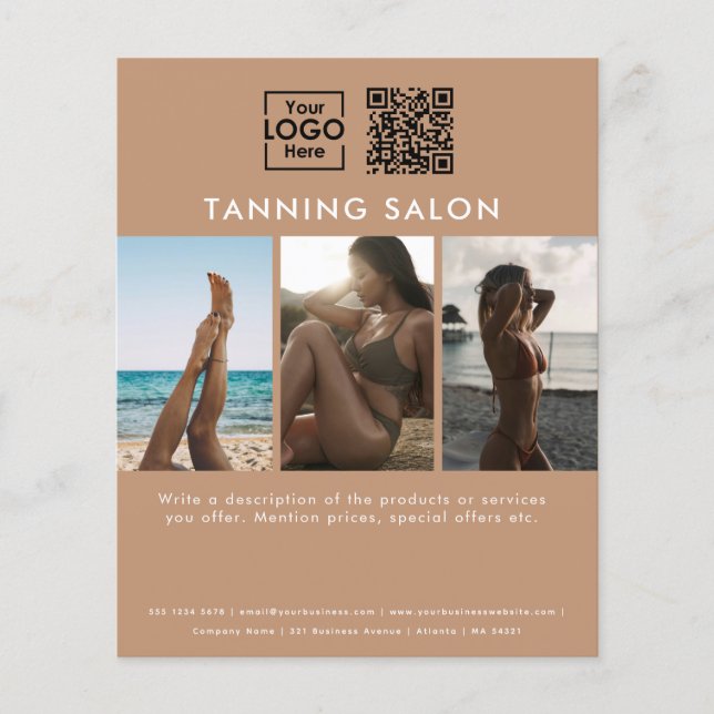 Business Logotyp Beauty Tanning Salon Photos QR-ko Flygblad (Framsidan)