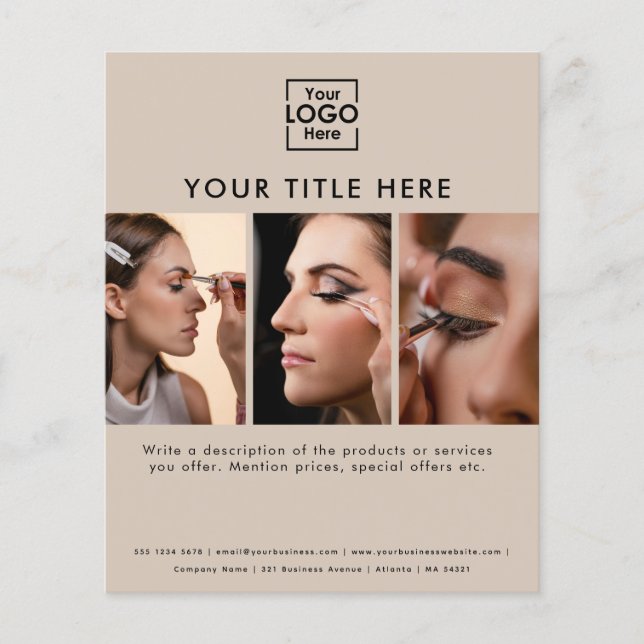 Business Logotyp Beige Beauty Salon 3 Foton Flygblad (Framsidan)