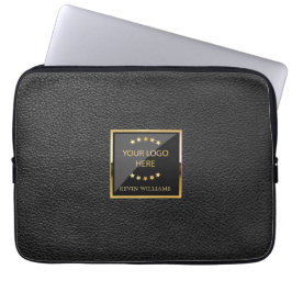 Business Logotyp Black Faux Leather Personlig Laptop Fodral