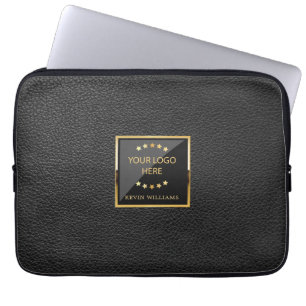 Business Logotyp Black Faux Leather Personlig Laptop Fodral