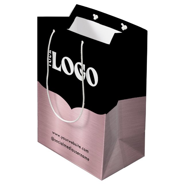 Business Logotyp Black Metallic Ro Guld Gift Bag (Baksidan Vinklad)