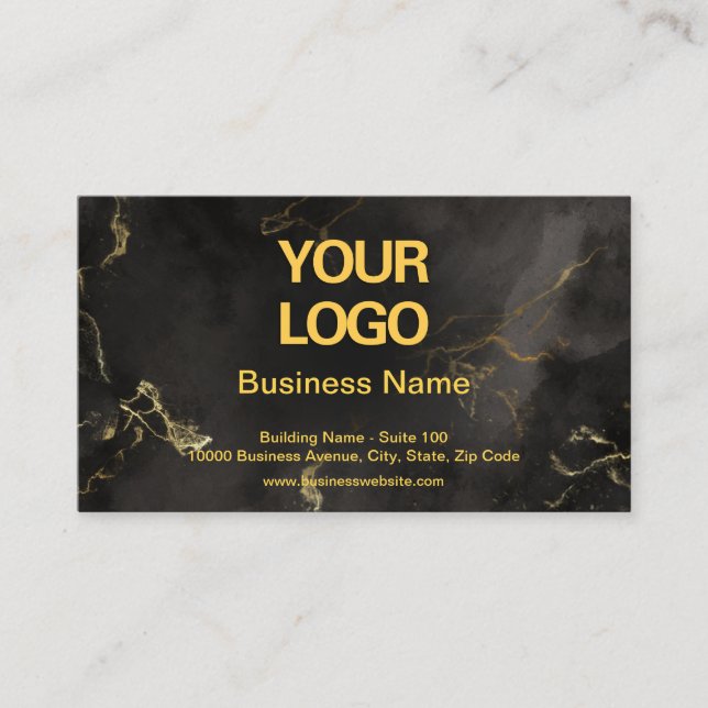 Business Logotyp Elegant Black och Guld Marble Visitkort (Framsida)