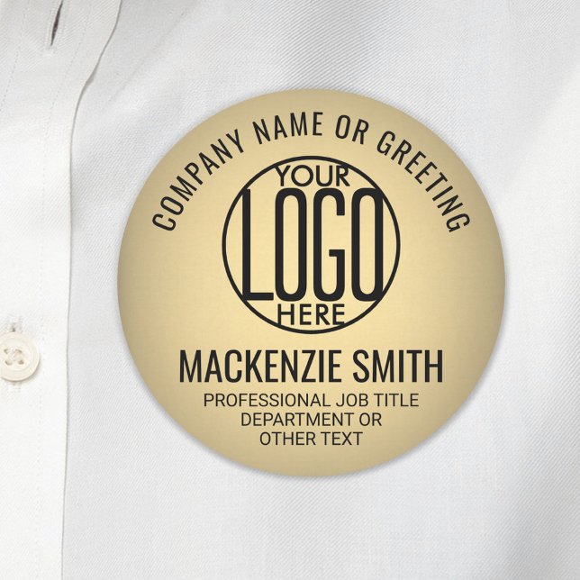 Business Logotyp Employee ID Faux Metallic Guld Ro Namnbricka (Skapare uppladdad)