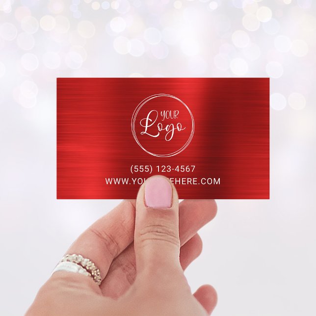 Business Logotyp Faux Bright Red Foil Visitkort (Business Logo Faux Bright Red Foil Business Card)