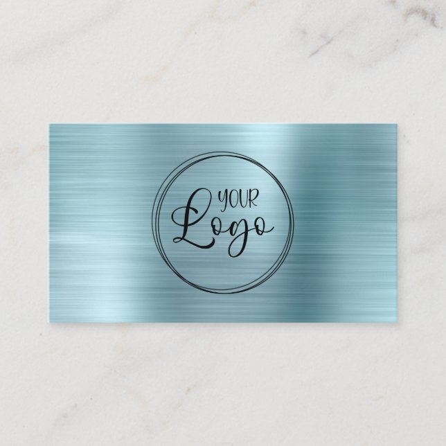 Business Logotyp Faux Light Blue Ombre Foil Visitkort (Framsida)
