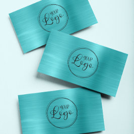 Business Logotyp Faux Turcos Blue Ombre Foil Visitkort
