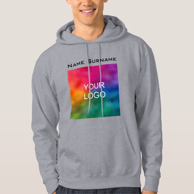 Business Logotyp Front Design Anpassa Manar Grått Hoodie (Framsida)