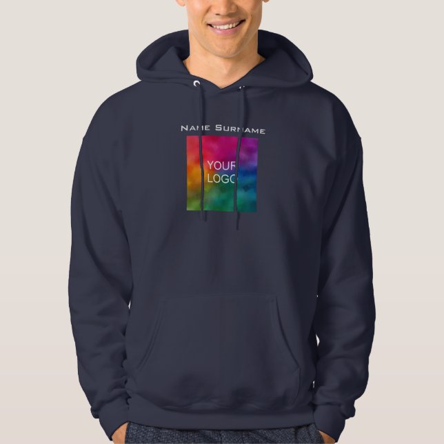 Business Logotyp Front Design Navy Blue Manar Basi Hoodie (Framsida)