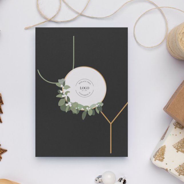 Business Logotyp Glad helg No foto Lodrät Joy Julkort (Business Holiday Greeting JOY with logo card)