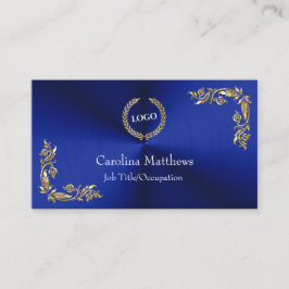 Business Logotyp Gold Foil Blommigt Corner Blue Visitkort