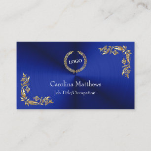 Business Logotyp Gold Foil Blommigt Corner Blue Visitkort