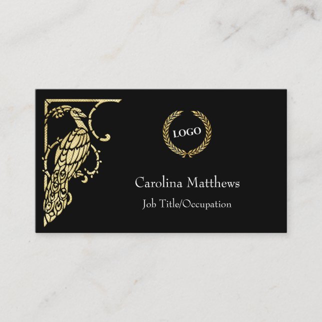 Business Logotyp Gold Foil Peacock Bird Visitkort (Framsida)
