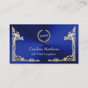 Business Logotyp Gold Foil Peacock Corner Blue Visitkort
