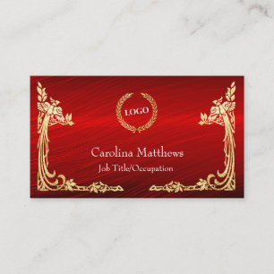 Business Logotyp Gold Foil Peacock Corner Red Visitkort