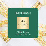 Business logotyp grönt vit namn adress fyrkantigt klistermärke<br><div class="desc">Gröntens bakgrund,  vit text. Anpassa och lägg till namn,  logotyp och adress eller text för ditt företag.</div>