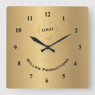 Business Logotyp Guld Fyrkantig Klocka