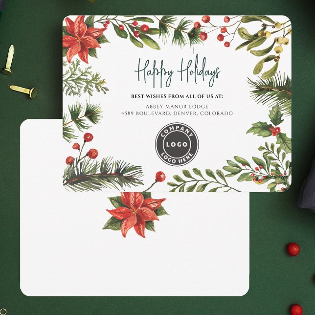 Business Logotyp Helgdagars Greenery Julkort (Business Logo Christmas Holidays Greenery Holiday Card)