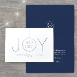 Business Logotyp JOY Jul Ornament Navy Helgdag Folierat Kort