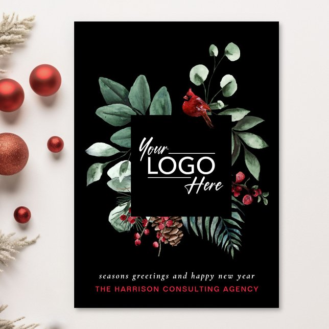 Business Logotyp, Juli Red Cardinal Black Julkort (Spread the joy of the season and strengthen business relationships with our elegant holiday card)