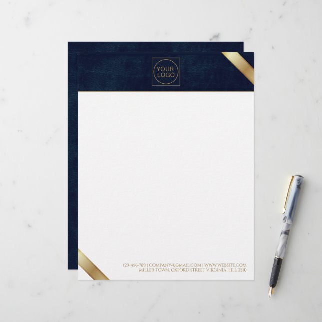 Business Logotyp Monogram Navy Leather Letterhead Brevhuvud (Fram/Back In Situ)