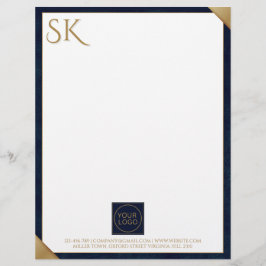 Business Logotyp Monogram Navy Leather Letterhead Brevhuvud