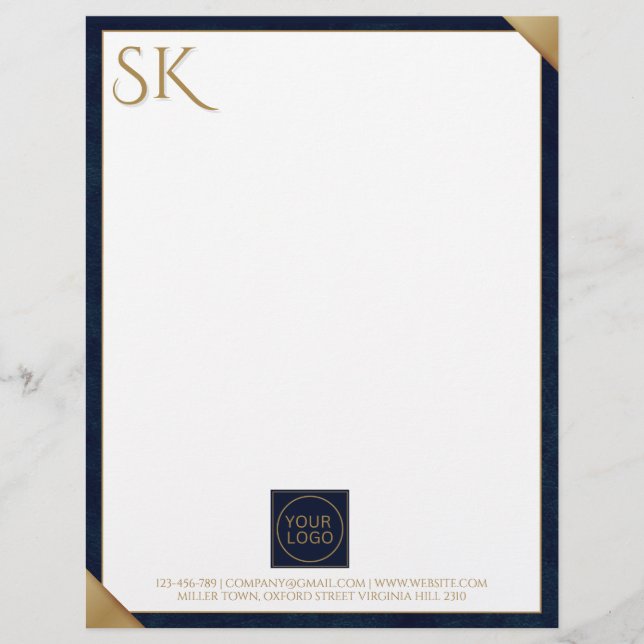Business Logotyp Monogram Navy Leather Letterhead Brevhuvud (Framsida)