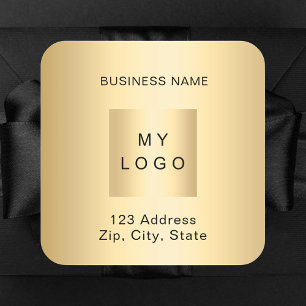 Business logotyp namn adress guld fyrkantigt klistermärke