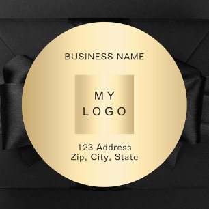 Business logotyp namn adress guld runt klistermärke